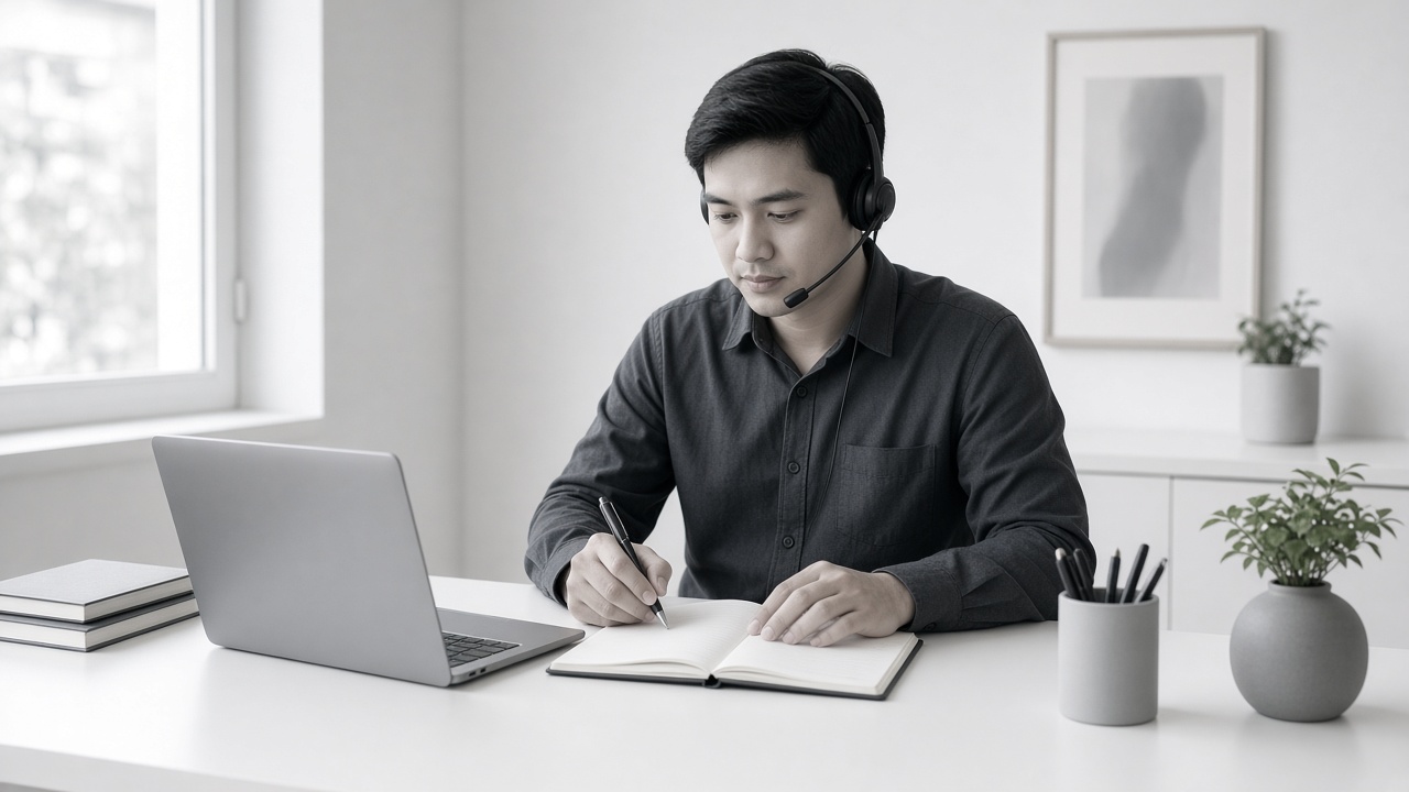 Executive remote professional managing a calendar on a laptop